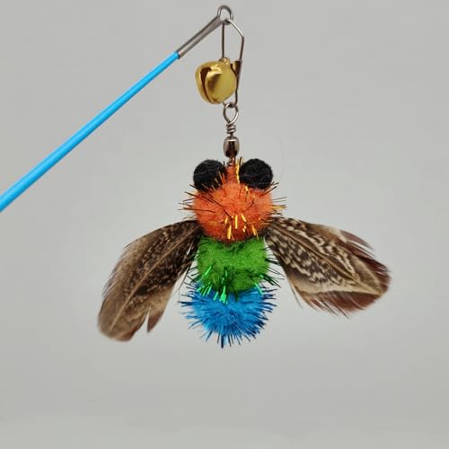 miwoowim 6PCS Bee Feather Cat Wand Refills, Interactive Teaser Replacements | Insect Attachments,Adorable bee design with natural feather wings. Fits standard wands. Promotes pouncing & jumping play. - color: 6 yellow bees