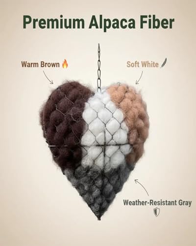 Handmade Natural Fiber Bird Nesting Heart, Eco-Friendly Soft Nesting Material, Refillable Birds Nests Material Holder, Hummingbird Nest Boxes for Outside, Nester Houses Design for Wild Birds (1)