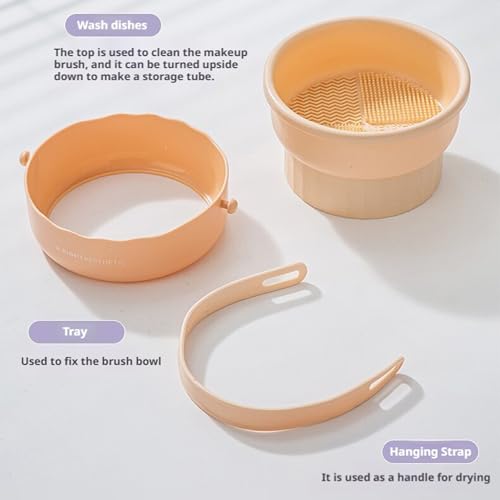 Silicone makeup brush cleaning bowl, powder puff storage rack, makeup egg cleaning workpiece, cosmetic makeup brush cleaning tool - color: Beige