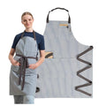 Chef Aprons for Women with Pockets, Adjustable Bib Aprons for Cooking - color: Blue Pinstriped