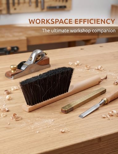 TAKAVU Horsehair Counter Brush, Beech Wood Handle, 12.6in Hand Brush | Sweeps Workbench, Patio Cushions, Outdoor Furniture, Sawdust, Drafting Tables & Fireplace, Soft Bristle