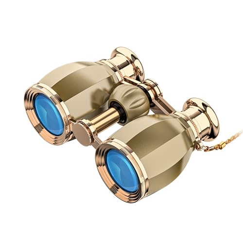ESSLNB Opera Glasses Binoculars for Women Adults 4X30mm Theater Glasses Compact Binoculars for Theater and Concerts Antique with Case Removable Chain (Gold) - color: Gold