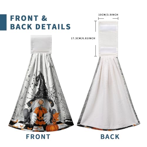 Halloween Gnome Pumpkins Hanging Hand Towels Set of 2 Bats Spider Webs Truck Kitchen Towels with Hanging Loop Orange and Black Seasonal Tea Towel Soft Absorbent Fingertip Tie Towels for Bathroom - color: Gnome Pumpkin-a