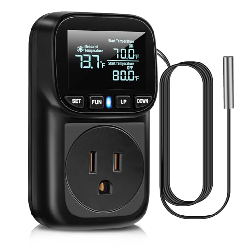 Diymore Digital Temperature Controller Outlet - 1800W Plug-in Thermostat with Heating & Cooling Modes, -104°F to 210°F Range for Greenhouse, Reptile, Incubator & Pool - style: 1800W digital temperature controller