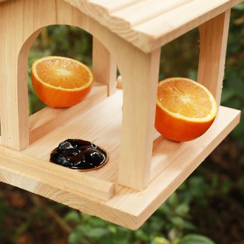 Wooden Bird Feeder Hanging Apples and Oranges Jelly Oriole Bird Feeder Garden Yard Decorations for Finches Cardinals Chickadees & Sparrows Watching Outdoor