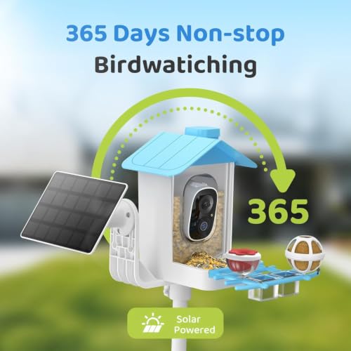 Smart Bird Feeder with Camera Solar Powered, Birdfeeder Cam for Outside, AI Species Identify, 2K Live View, Instant Arrival Alerts, Bird Lover Gifts, Sky Blue
