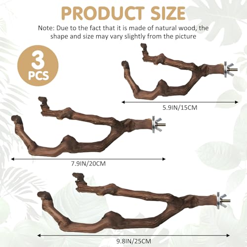 PINVNBY 3 Sizes Natural Parrot Perch Grape Wood Bird Stand Pole Parakeet Paw Grinding Fork Chewable Climbing Branches Toy Bird Cage Accessories for Budgies Conures Cockatiels Lovebirds - size: 5.9+7.9+9.8in