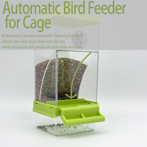 Automatic No Mess Bird Feeder Water Dispenser Set | Acrylic Transparent Parakeet Cage Accessories Bird Feeder and Waterer in Cage for Small and Medium Cockatiel Finche - color: Green + Green