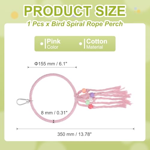 Bird Rope Perch Swing, Rope Ring Perch Standing Pole Accessory Climbing Swing Paw Grinding 13.7 Inch, (Pink) Intended for Parrot/Parakeet/Budgies/Cockatiels/Lovebirds - color: Pink, size: 13.7 Inch