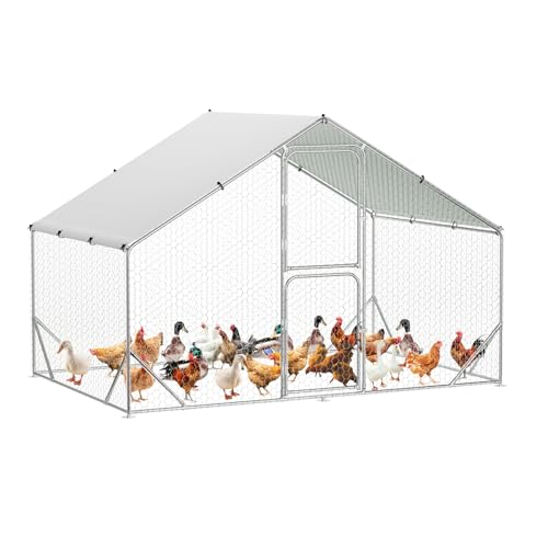 6.5' L x 9.8' W x 6.6' H Large Metal Chicken Coop, Outdoor Chicken Run with Cover and Double Door for Backyard Farm Yard - size: 117.6"L x 78.0"W x 78.0"H