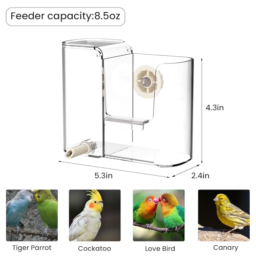 2 in 1 Bird Feeder Food Container for Cage,Automatic Bird Water Dispenser | Three Waterproof O-rings No Leaks,Integrated Feeding and Watering Functions,Easy to Add Water,Safe ABS Material