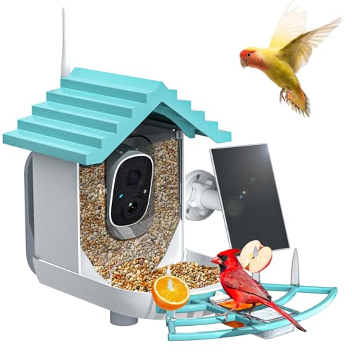 Smart Bird Feeder with Camera Solar Powered & AI Bi rd Identification, 2.4Ghz WiFi Bird feeders for Outdoors, 2K Live Video, Instant Arrival Alerts - Blue - color: Blue
