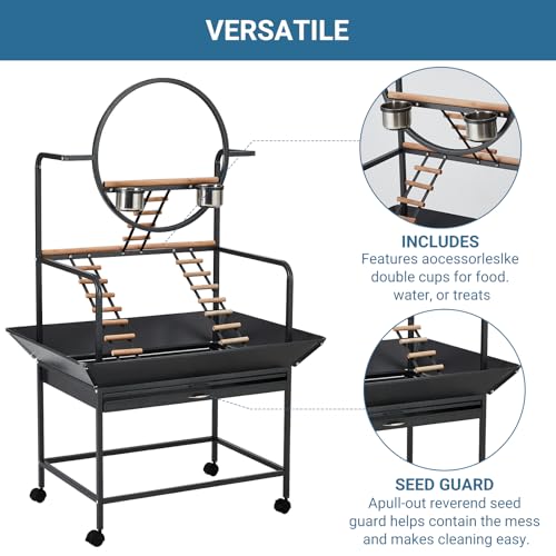 Garvee Bird Playstand, 64'' H Bird Stand, Activity Play Center w/Ladders | Removable Tray, Indoor Outdoor Playground for Parakeet, Cockatiels Conures Macaw (64 Inches Height) - size: 66‘’ H