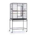 Prevue Pet Products Flight Cage with Stand - Large Metal Bird Cage with Removable Tray, Wood Perches, Double Feeders & Storage Shelf on Rolling Casters, Ideal for Small to Medium Birds - Black - color: Black