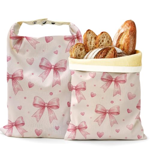 2 Pack Reusable Beeswax Pink Bow Bread Bags, Sourdough Bread Sweet Hearts Storage for Homemade, Freezer Storage Bag to Keep Fresh, Baguette Bag with Beeswax Liner Kitchen Baking - color: Pink Bow