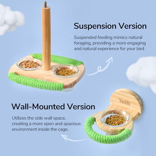 Bird Feeder & Perch – Includes Cotton Rope Perch and 2 Glass Feeding Cups – Cage Accessory for Cockatiels, Budgies, Lovebirds, Conures, Canaries, Finches, and Small Parrots