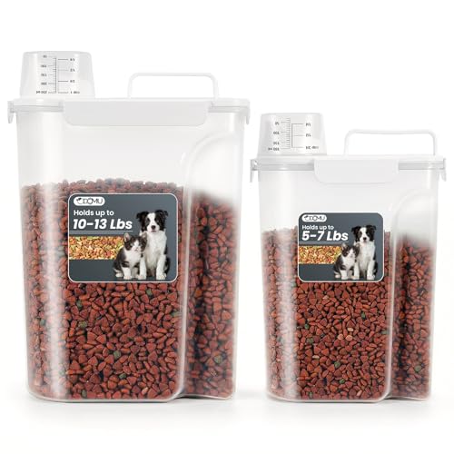 Dog Cat Food Storage Container with Cup (White, 5+10L) | Pet Food Pourable Container Airtight with Large Spout, BPA-Free Plastic Food Dispenser for Pet Food, Bird Seed, Rice, Flour - color: White, size: 5+10L