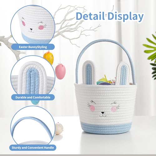 Easter Baskets for Easter Egg with Handle Woven Empty Hunt Boys' Lovely Bunny Rabbit Colorful Woven Basket First Easter Gifts for Boys, Babies, Kids, and Children (Blue) - color: Blue