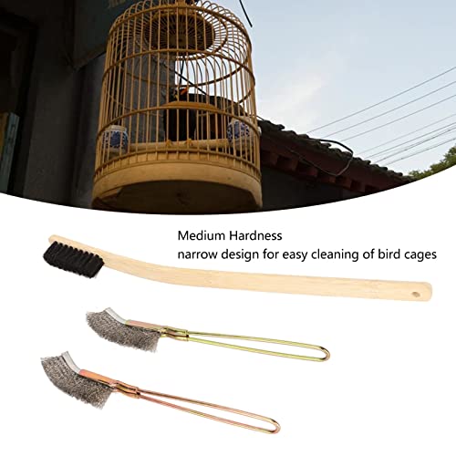 Omabeta Bird Cage Cleaning Brush Set for Efficient Cleaning of Cages with Bamboo and Stainless Steel Material 3 Sizes Included