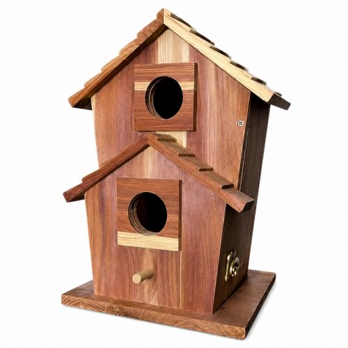 Cedar Bird House for Outside, Wooden Birdhouse for Outdoors, Bluebird House, Hanging Birdhouse with Predator Guard, Large Clean Out Door, All Natural Linseed Oil Finish