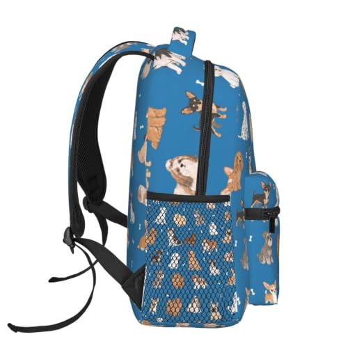 Fiokroo Cute Puppy Dogs Animal Backpack School Bag For Students Teens Men Women Laptop Backpacks Travel Daypack Bag With Multiple Pockets - color: Cute Dogs（blue）