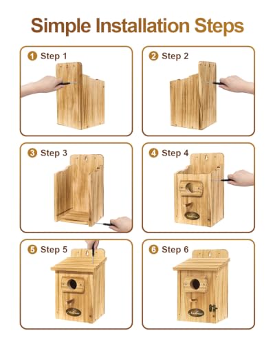 2-Pack Outdoor Birdhouse Made of Pine Wood, 1-1/2-inch Entry Hole, Suitable for Bluebirds, Chickadees, Goldfinches, Warblers, and Titmice—Assembly Required - color: Natural wood color