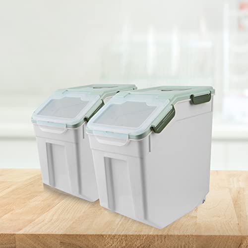 Large Flour Storage Container Bin 25lb, 2Pack Airtight Rice Storage Containers with Wheels Seal Locking Lid, BPA Free with Measuring Cup&Scoop for Flour, Rice, Grain(Green) - color: Green 2Pack 25Lb