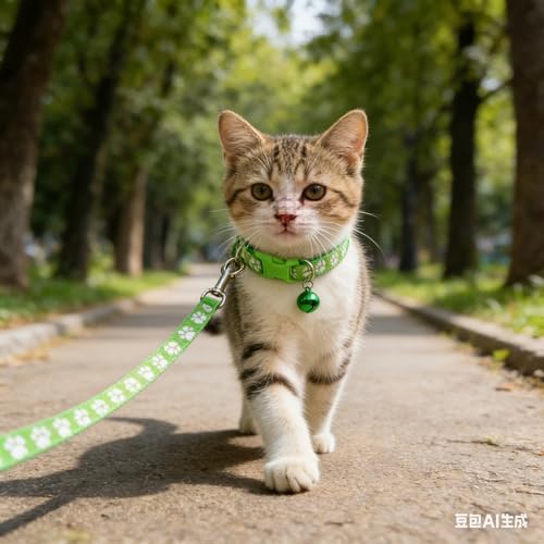 Green xs Dog Collar Leash Set, Puppy Collar Girl Reflectived Paw Print for XXS Xs Small Dog Cat Pet Animal Litter Tiny Kitten Boy Girls - color: bright green