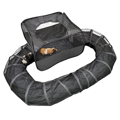Guinea Pigs Playpen with Surround Tunnel to Run & Exercise Indoor/Outdoor | Pop Open Tent with Tube,Small Animals Interactive Play Pen,Detachable for Independent Use,Lightweight & Portable For Travel - style: Playpen with Tunnel