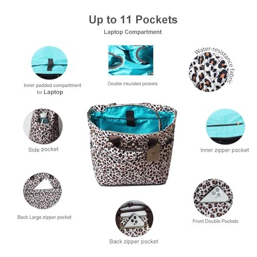 Diaper Tote Bag Totepack Backpack Crossbody Bag 3 in 1 for Women Laptop Backpack Multifunctional with Insulated Pockets - color: D Leopard Print