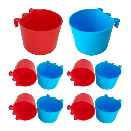 10 Pcs Cage Cups Birds Feeders Bowl Chicken Feeding Watering Dish Hanging Wire Cages Box Coop Cups for Pet Parrot Parakeet Gamefowl Poultry Pigeon and Quail（Blue and Red） - size: 10 pcs