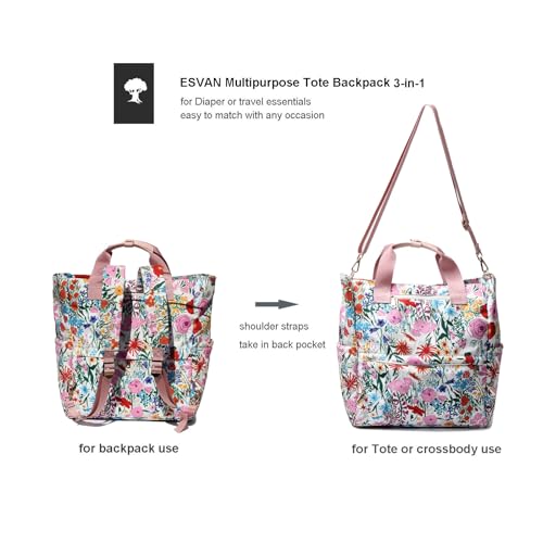Diaper Tote Bag Totepack Backpack Crossbody Bag 3 in 1 for Women Laptop Backpack Multifunctional with Insulated Pockets - color: A Pink