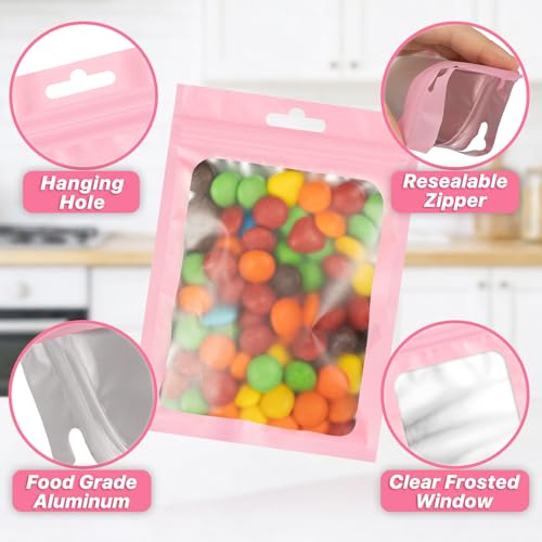 ANZNKU 100 Pcs Colorful Mylar Bags, Resealable Smell Proof Bag Foil Pouch | 5Colors, 5.51x7.87", Frosted Clear Window, Seal Zip Baggies, Packaging Bags for Small Business Candy Jewelry Treat Favor - color: 5 Colors -1, size: 5.51x7.87 inches
