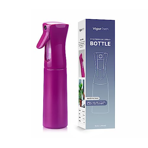 VIGOR PATH Continuous Mist Purple Spray Bottle 300ml Fine Mist for Hair | Ultra Fine Atomizer Leak Proof Ergonomic Construction 360 Refillable - color: Light Purple - 10oz