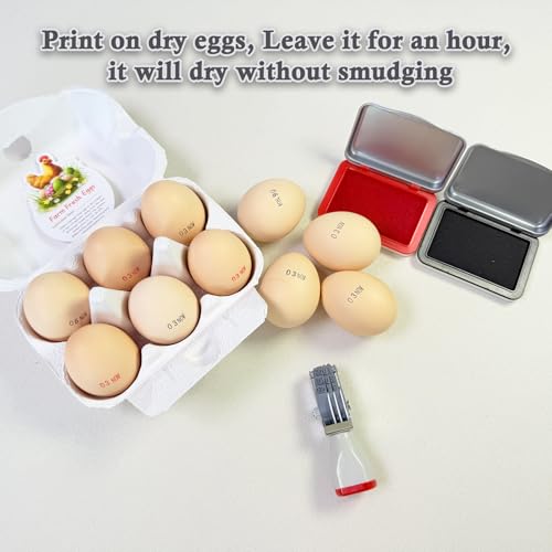 Egg Dater Kit, 1 Date Stamp（Month&Day）, 1 Black Fade-Resistant Ink, 50 Farm Fresh Eggs Instructions, for Chicken Duck Turkey Goose Eggs - color: White/Red