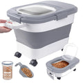 15-23Lbs Airtight Dog Food Storage Container,Collapsible Dog Food Container | Cat Food Container with Double Airtight Seal & Magnetic Lid,Large Pet Food Storage Container Wheels & Handle for Easy Moving - color: Grey/23 LBS