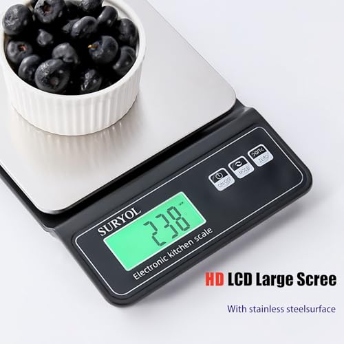 Digital Food Scale 0.5g/0.1oz Kitchen Scale - 11lb 5 Units Tempered Glass & Stainless Steel - Food Weight Scale Grams and Ounces for Cooking, Baking