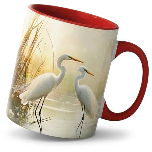 White Egret Wetland Coffee Mug, Elegant Water Bird Mug, Serene Marsh Nature Gift, Coastal Lake House Decor, Wildlife Art Ceramic Accent Cup, 11 Oz Drinkware (Egret) - color: Egret