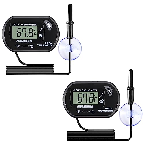 2pcs Aquarium Thermometer LCD Digital Fish Tank Thermometer with Water-Resistant Sensor Probe and Suction Cup for Turtle Incubators Terrarium Water Thermometer - color: 2pcs