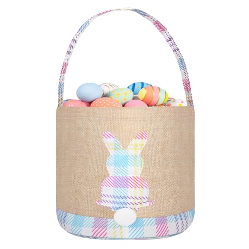 Easter Bunny Basket Canvas Easter Egg Hunts Decorations Storage Reusable Grocery Candy Bag Gifts - style: Pink