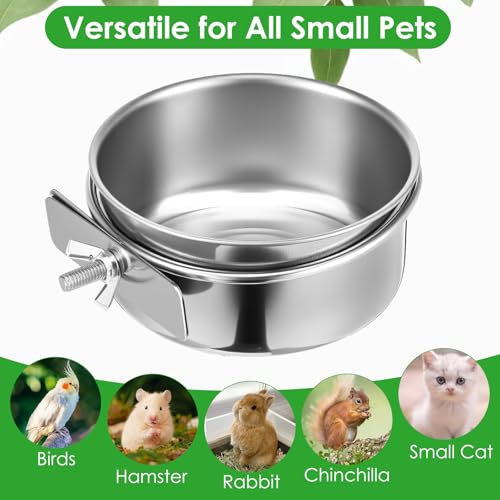 10 Pack Stainless Steel Bird Food Bowls with Clamp Holder, Parrot Feeding Dish Cups for Cage, Rustproof Bird Water Feeders for Cockatiel Conure Budgie Parakeet Macaw Lovebird Small Animals