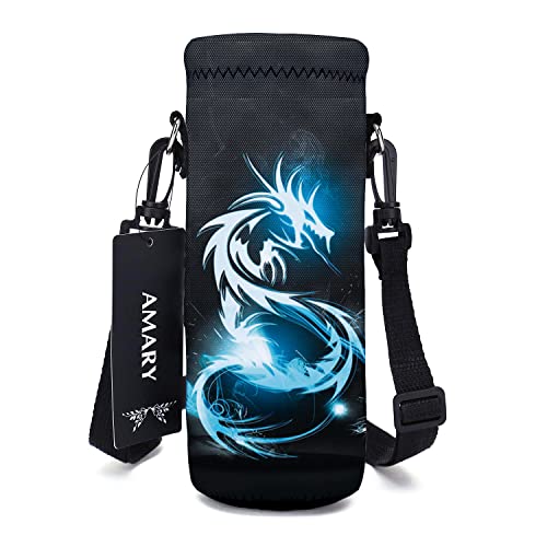AMARY 500ML Neoprene Water Bottle Carrier Bag with Adjustable Shoulder Strap,Insulated Water Bottle Cover for Stainless Steel/Glass/Plastic Bottles 16.9OZ (dragon) - color: Dragon
