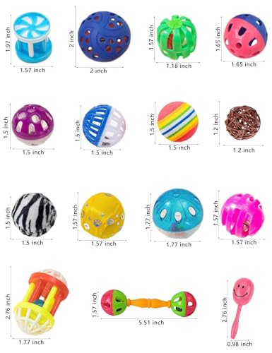18 Pack Bird Toys Natural Rattan Balls Plastic Bell Balls | Non-Toxic Plastic, Natural Rattan, No Sharp Edges, 1.5 in - 5.5 in