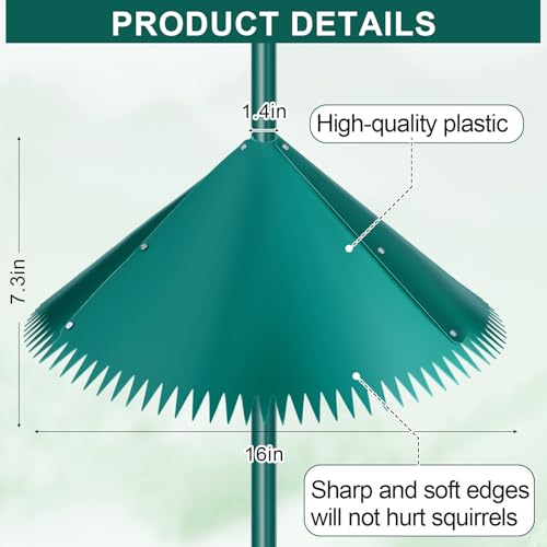 Qualirey 2 Pcs Squirrel Baffle for Bird Feeder, Green Plastic Guard Stopper Keep Squirrels Off Bird Feeder Pole for Outdoor Shepherd's Hook House (Green, 16 Inch)