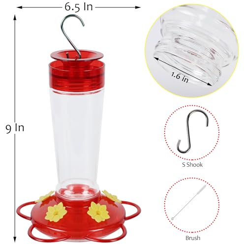 Shrdaepe Hummingbird Feeder, Glass Bottle Bird Feeders, 5 Feeding Ports, 10-Ounce Nectar Capacity, 2 Pack - color: Red & Yellow Flowers