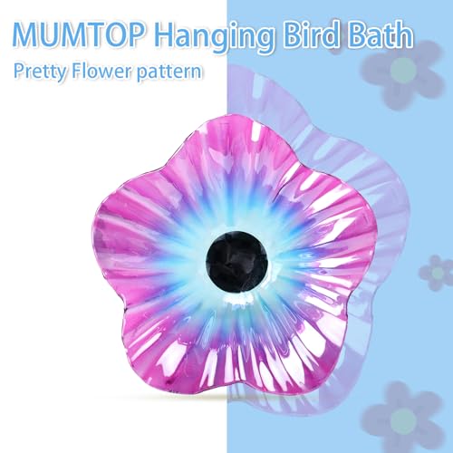 MUMTOP Hanging Bird Bath for Outdoors, Glass BirdBath Bowl for Garden Decor | Hanging Bird Baths with Circle for Outdoors, Flower Glass Bird Water Bowl Bird Feeders for Outside, Garden, Lawn Yard Decor