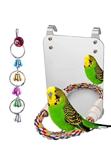 7" Bird Mirror with Rope Perch Bird Toys Swing, Comfy Perch for Greys Amazons Parakeet Cockatiel Conure Lovebirds Finch Canaries - size: 7 inch