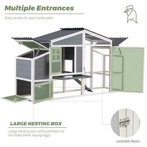 AECOJOY 81" Large Chicken Coop | Large Wooden Chicken Coop with Run&2 Nesting Boxes, Waterproof Roof Hen House Outdoor Poultry Cage - color: Grey, size: 81"L x 29.6"W x 47.3"H