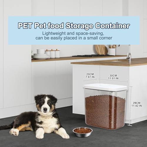 12 lbs Airtight Dog Cat Food Storage Container and Dog Treat Containers BPA-Free, PET Clear Stackable Pet Storage Bin, 1-Cup Scoop, 1-Sponge cleaning brush, Pop Top, With handle, Easy Mobility-large - color: White Large (12L-1Pack)