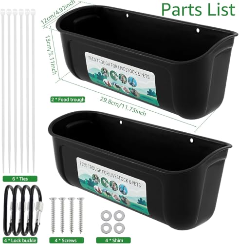 2 Pack Chicken Duck Dog Feeder, Poultry Feeders and Waterers, Hanging Goat Feeder, Livestock Feeding Container, Feed Trough and Waterer Bucket with Clips (Black) - color: Black